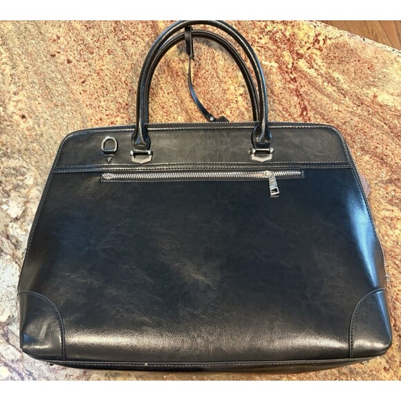 CLUCI NWOT  Refined Leather Briefcase 15" Laptop  Bag Black Large Tote - Picture 13 of 15